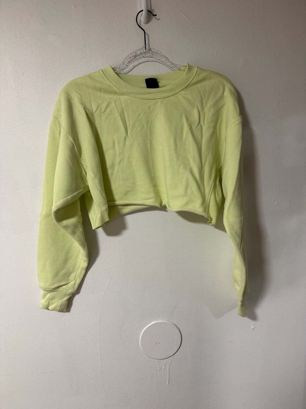 PAC 1980 Raw Cut Cropped Crew Neck Sweatshirt Lime Green Size Small